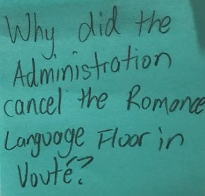 Why did the Administration cancel the Romance Language Floor in Vouté?