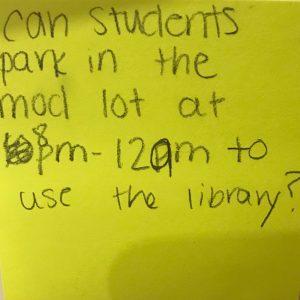 Can students park in the mod lot at 8 pm-12am to use the library?