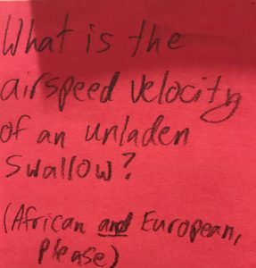 What is the airspeed velocity of an unladen swallow? (African and European Please)