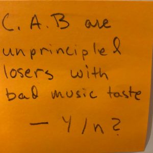 C.A.B are unprincipled losers with bad music taste - Y/N?