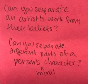 Can you separate an artist's work from their beliefs? Can you separate different parts of a person's moral character?