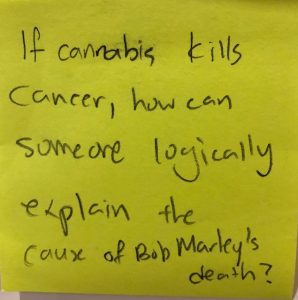 If cannabis kills cancer, how can someone logically explain the cause of Bob Marley's death?
