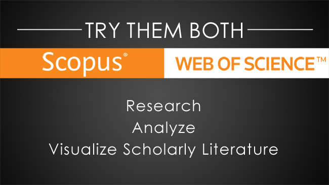 Poster reads: Try Scopus or Web of Science today!