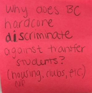 Why does BC hardcore discriminate against transfer students? (housing, clubs, etc.)