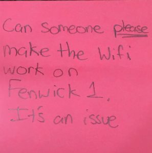 Can someone please make the Wifi work on Fenwick1. It's an issue.