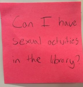 Can I have sexual activities in the library?