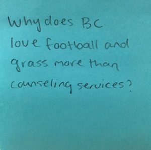 Why does BC love football and grass more than counseling services?