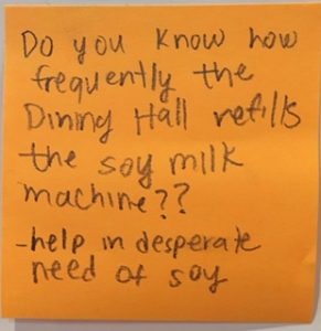 Do you know how frequently the Dining Hall refills the soy milk machine?? -help in desperate need of soy