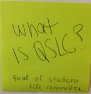 What is QSLC? [response: qual of student life committee]