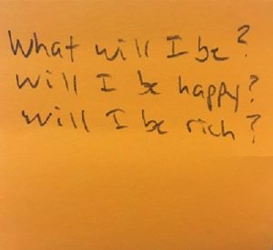 What will I be? Will I be happy? Will I be rich?
