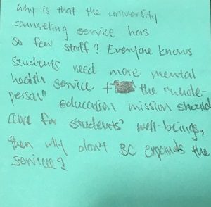 Why is that the university counseling service so few staff? Everyone knows students need more mental health services + the "Whole-person" education mission should care for students' well-being, then why don't BC expands the service?