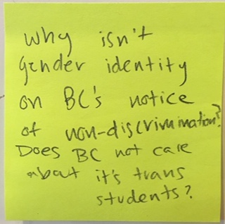 why isn't gender identity on BC's notice of non-discrimination? Does BC not care about its trans students?