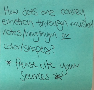 How does one convey emotion through musical notes/rhythym or color/shapes? *Please cite your sources*