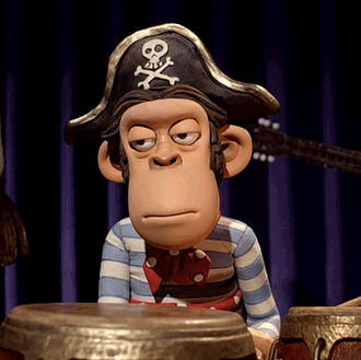 annoyed monkey in a pirate hat