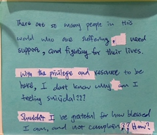 There are so many people in this world who are suffering, need support, and fighting for their lives. With the privilege and resource to be here, I don't know why am I feeling suicidal??? Shouldn't I be grateful for how blessed I am, and not complain?? How?