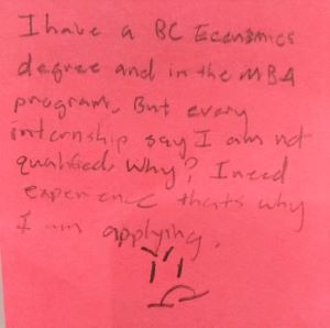I have a BC Economics degree and in the MBA program, but every internship say I am not qualified. Why? I need experience, that's why I am applying.