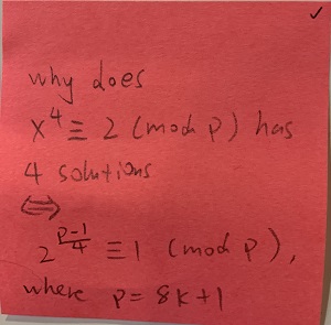 Why does (equation) have 4 solutions (equation) where p = 8k + 1