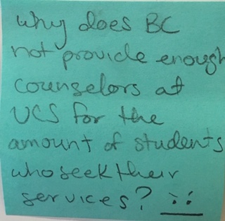 Why does BC not provide enough counselors at UCS for the amount of students who seek their services? 😠