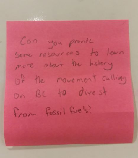 Can you provide some resources to learn more about the history of the movement calling on BC to divest from fossil fuels?