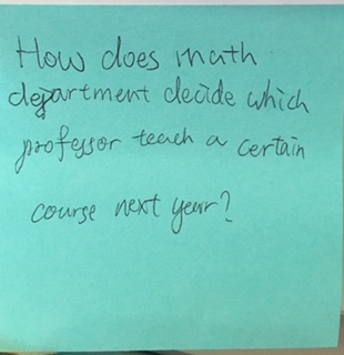 How does math department decide which professor teach a certain course next year?