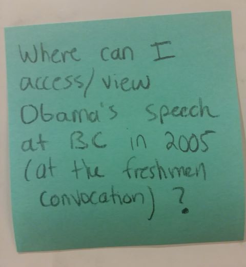 Where can I access/view Obama's speech at BC in 2005 (at the freshmen convocation)?