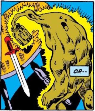 comic book image of humanoid shape coming from a peanut butter jar (captioned "OR--")