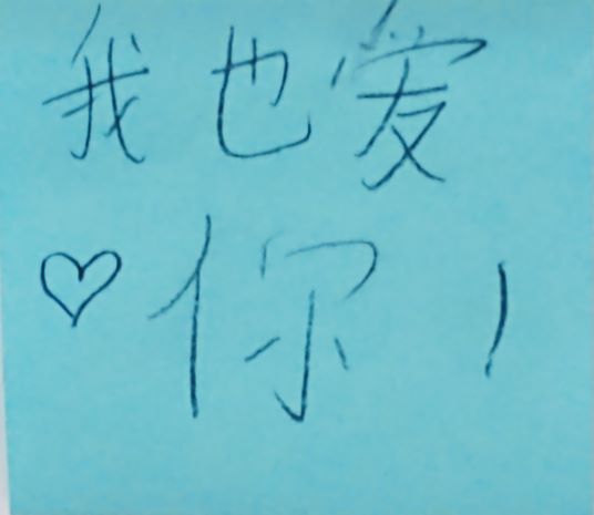 我 也 爱你 wǒ yě ài nǐ ! [I love you too!]