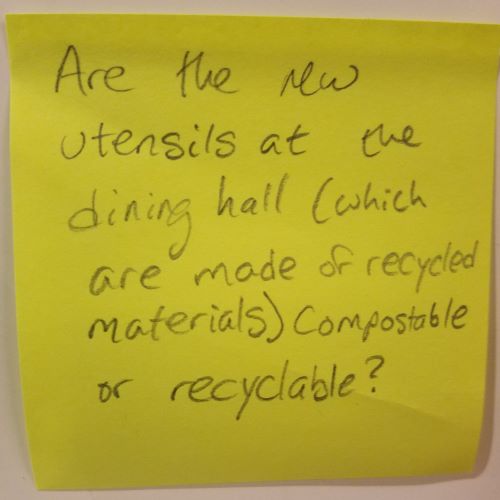 Are the new utensils at the dining hall (which are made of recycled materials) compostable or recyclable?