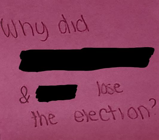 Why did (redacted) & (redacted) lose the election?