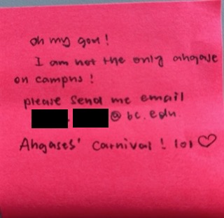 Oh my god! I am not the only ahgase on campus! please send me email ___.___@bc.edu Ahgases' Carnival! lol ❤️