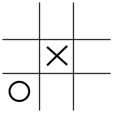 tic tac toe board with an O in the lower left corner and an X in the center