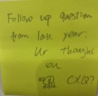 Follow up question from last year: Ur thought on CXQ? [Drawing of a bird with a 3 on it?]