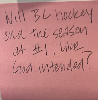 Will BC hockey end the season at #1, like God intended?