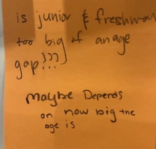 Is junior and freshman too big of an age gap??? Maybe depends on how big the age is