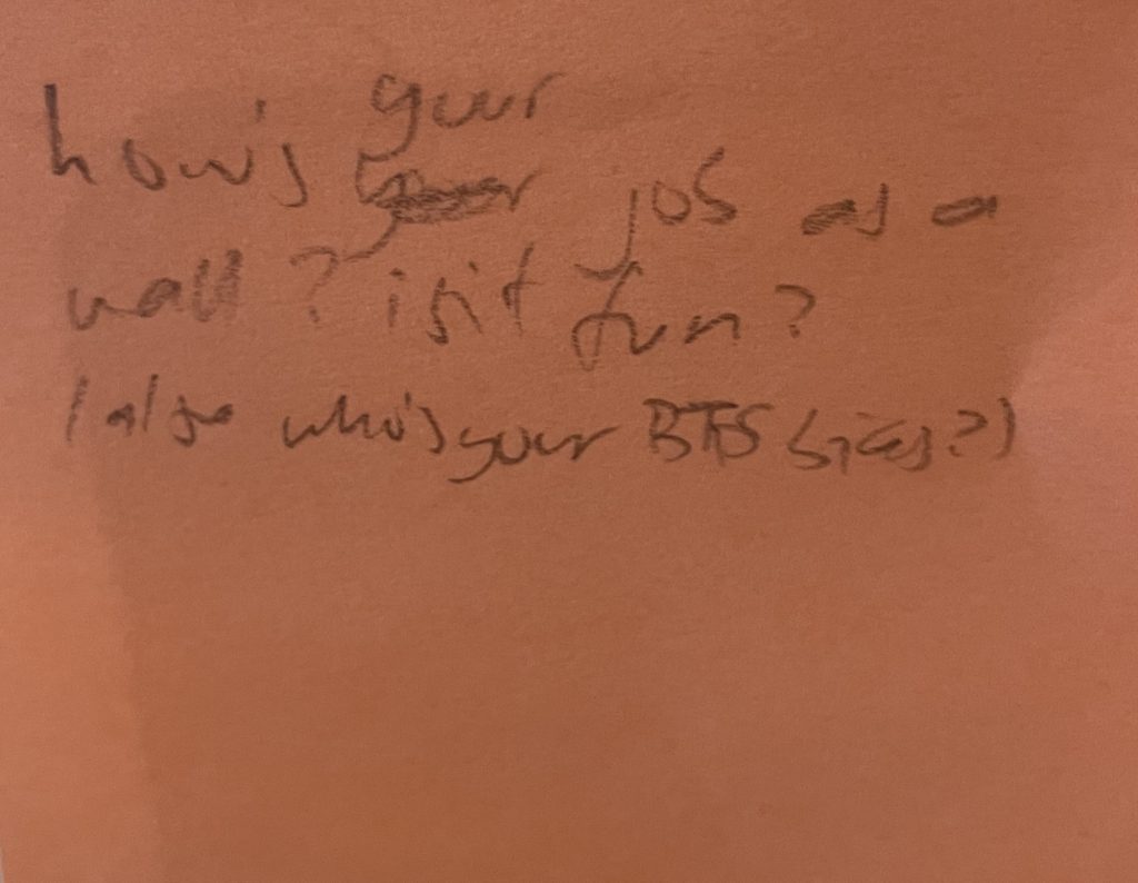 How's your job as a wall? Is it fun? (Also who's your BTS bias?)
