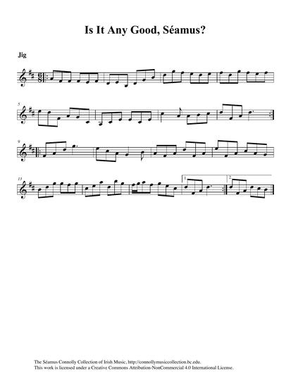 Fiddle player, accordionist, and composer Eddie Kelly played this tune for me and asked, 'Is it any good, S&eacute;amus?' I recorded Eddie playing it in a session on the street at an All-Ireland Fleadh Cheoil around 1990. The title somehow suggests that it is a composition of Eddie Kelly, but I'm not certain. I am honoured to have Manus McGuire associated with this collection, and here he gives us his interpretation of this grand jig.