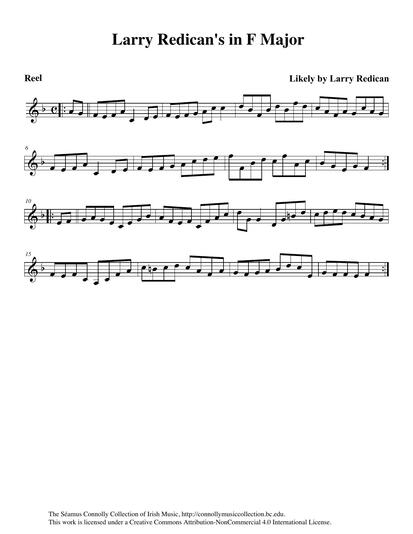 I am delighted to feature the fiddle playing of composer Larry Redican, who lived in New York City. This music comes to us from a recording he made for his friend Roger Casey, an Irish dancer from New York. Both of these gentleman would get together and Larry would play his fiddle as Roger danced and practiced his steps. Roger is now an Irish dance adjudicator, and during the years that I played for the feiseanna, Roger kindly gave me the recordings that he had of Larry Redican. It seems likely that Larry composed this tune, as I have never heard anybody else play it.