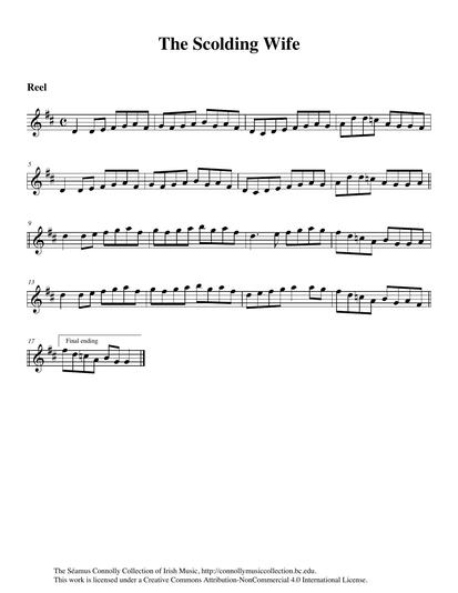 The royal welcome Sandy and I received when we visited the home of Geraldine Cotter outside Ennis, with the turf fire burning, really made us picture ourselves one day moving back to Ireland. As we set up our recording equipment, we happened to record (as they say in Ireland, 'accidentally on purpose') Geraldine's playing of what she called 'The Clare Reel'. As it is printed in the <em>O'Neill's 1001</em> collection, this tune is named 'The Scolding Wife'. I was delighted to hear it again. It was in 1974 that I first heard it played by Tipperary accordionist Paddy O'Brien. Paddy and I had considered recording it for our <em>The Banks of the Shannon</em> record that we made back then.