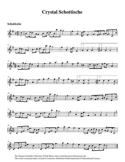 Here is another tune from the playing of Leizime Brusoe. Paul Wells provided the name 'Crystal Schottische'. I sent the tape over to S&eacute;amus and Manus McGuire, two wonderful fiddle players, who gave graciously of their time to learn and perform it for this collection. Beautifully played, lads. <br /><br />A book I have called <em>Mellie Dunham's 50 Fiddlin' Dance Tunes</em>, published by Carl Fischer in 1926, happens to include another version of this tune, called 'Old Times'. It was taken from the playing of Mellie Dunham, a fiddle player born in 1853 who lived in Norway, Maine.