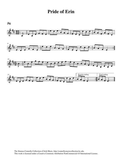 Sean Nugent and his Pride of Erin C&eacute;il&iacute; Band from County Fermanagh loved to play this jig. So too did Johnny McGreevy from Chicago, who played it for me in 1972 with piano player Eleanor Kane Neary. Jimmy Noonan on flute and Dan Gurney on accordion took the time in 2009 to learn it and record it for this collection. Thanks, boys: beautifully played with that great old swing! For want of a better or more current title, 'Pride of Erin' is fine in my book.