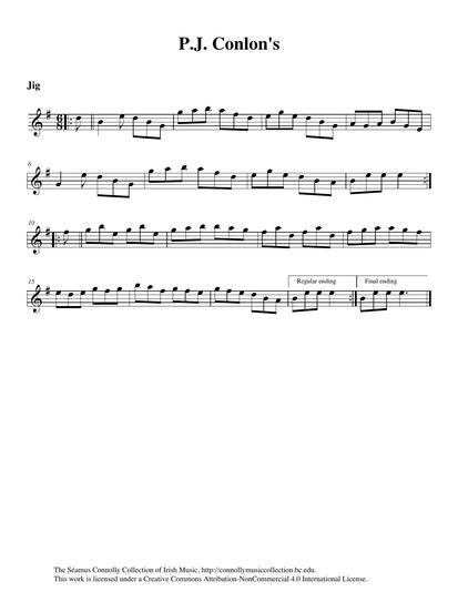 The accordion master Peter 'P.J.' Conlon recorded an amazing series of 78 RPM records. He recorded this jig (under the title 'Clancy's Jig'), as did his friend Bill Sullivan, who called it 'Conlon's'. Here it is played on melodeon by my nephew Damien Connolly.