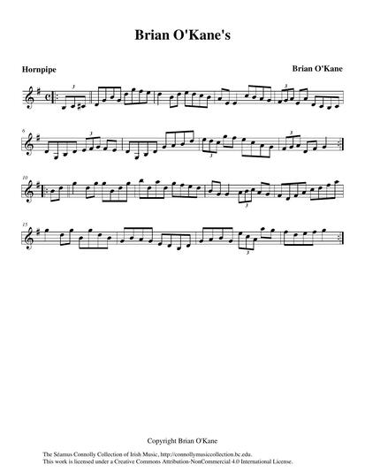 I have a tape of a wonderful evening of music in the home of the Gavin family of Balbriggan, County Dublin, which includes this hornpipe played by Jimmy Keane from Chicago. I wanted to include the tune in this collection, so I phoned Jimmy to ask about its origins. He said the tune wasn't his composition, so after some thought I phoned Brian O'Kane (a member of the All-Ireland Champion Siamsa C&eacute;il&iacute; Band in the 1960s) in Dublin to ask if he knew anything about the tune. He informed me that he indeed had written it himself, but had no name for it. Looking back now, it seems that I had made an association between the names Keane and O'Kane, and their styles of playing, which happily led me to the identity of the actual composer of this fine hornpipe. Thanks for the tune, Brian, and thanks to Gr&aacute;inne Murphy for learning and playing it here for us.