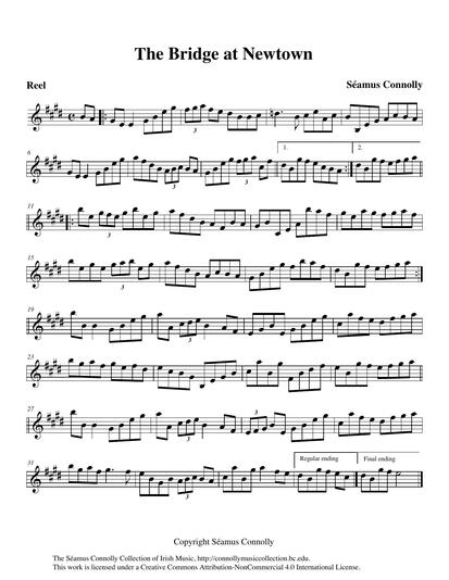 'The Bridge', as it was affectionately called, was home to Dinny O'Brien, concertina and fiddle player. It was also the home of accordionist Paddy O'Brien, my musical colleague in the 1960s and '70s. The bridge in question is on the road between Portroe and Nenagh, County Tipperary. As a tribute to the O'Brien family, and in particular to Paddy, I composed this reel. It is played on this track by a former student of M&aacute;ire O'Keeffe's, Tara Breen, a young fiddle player who has won the Fiddler of Dooney competition and the All-Ireland Championship. Tara's playing is a special treat. The tune is in E major, a key not commonly used in Irish music.