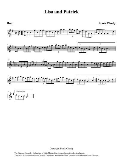 I remember listening to Frank Claudy playing his whistle in the room next to mine at Gavin's Golden Hill Resort in East Durham in the Catskill Mountains of New York during a week of Irish music, song, and dance. The reel on this track, a composition of Frank's, caught my attention. Frank kindly recorded it for me for this collection. He named it for Patrick McComiskey (a son of Billy and Annie McComiskey) and his bride-to-be, Lisa Farrell.
