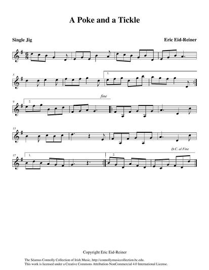 While reflecting on Eric Eid-Reiner's musical compositions, my first thought was that he created 'happy music'. Indeed, as Eric himself described it, this is 'a light-hearted jig with a sense of humour'. Eric kindly arrived at Boston College one Sunday morning at eight o'clock to record this tune in the Irish Room at Gasson Hall. An unreasonable and unnatural hour, one might say, for a musician to record. Thanks for being so gracious, as always, Eric.