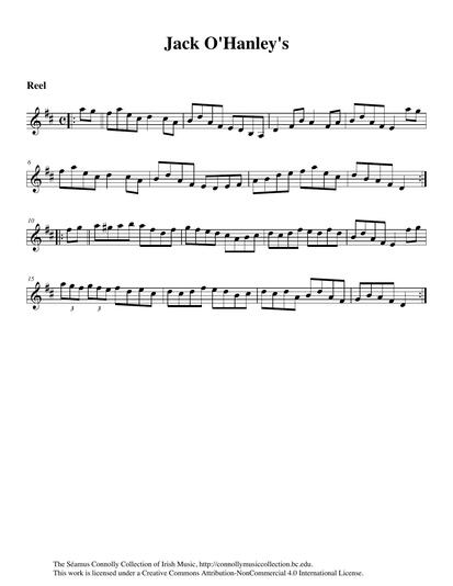 Mr. Jack O'Hanley from Boston via Prince Edward Island, Canada, was ninety years of age when he gave me this tune. Jack's command of the fiddle at such an advanced age was simply amazing. I visited his home often and we enjoyed one another's company and music very much. The reel as played on this recording is a joy to hear. John Daly from County Cork does us the honour with his beautiful expressive fiddle playing, remaining faithful to the relaxed tempo that Mr. O'Hanley employed when he recorded this tune for me.