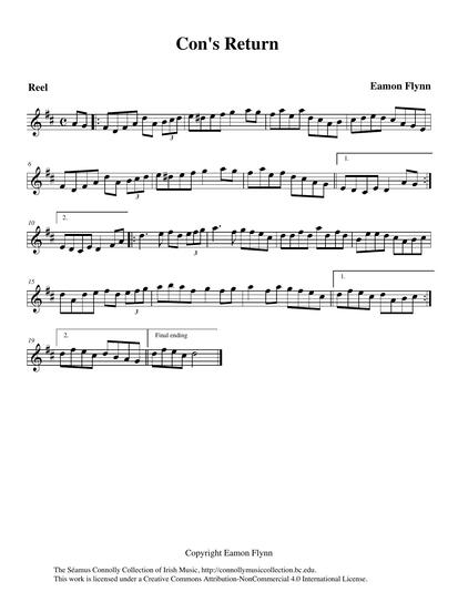 This reel is another composition of the talented Eamon Flynn from County Limerick. Eamon's brother Con was not heard from for many years and when he suddenly returned home there was rejoicing all around the neighbourhood. Eamon celebrated his brother's return with this reel. The track here was taken from an old cassette tape of Eamon. Thanks to Gabriel Donohue for cleaning it up for me in his studio for all to hear.