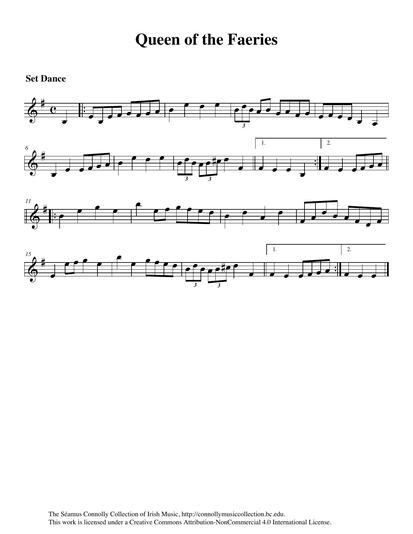 I learned this set dance from the playing of Larry Redican. Its first few measures seem to be related to the melody of an old tune &ndash; also a set dance &ndash; called 'The King of the Fairies'. And so, 'here's me' (an old Irish expression) playing 'Queen of the Faeries'.