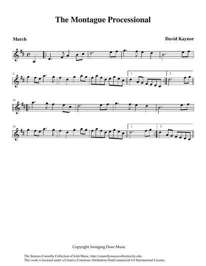 David Kaynor graciously played his own composition for me, with Pete Sutherland at the piano, at the Northeast Heritage Music Camp held at Johnson State College in Vermont in 2009. David told me that this tune occurred to him after he hosted a fiddle convention, about 1985, in Montague Center, Massachusetts. David is well-known as a caller and fiddle player in the world of New England contra dancing. His tune is very popular at weddings and celebrations. One can certainly imagine a bride walking to this elegant and stately composition. Thanks, David, and a special thanks to Jay Ungar and Swinging Door Music for permission to include the tune in this collection.