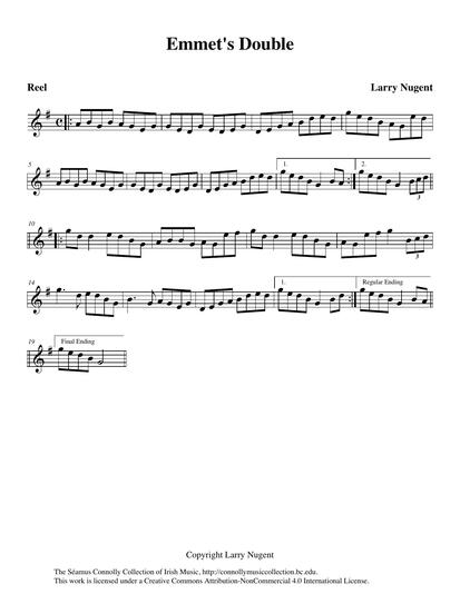 Emmet is Se&aacute;n &Oacute;g Nugent's twin brother, and their father Larry Nugent composed this tune (Se&aacute;n has <a href="https://library.bc.edu/ds/connolly/document/660" target="_self">his own tune</a> in this collection). The young Nugent twins are well-placed to carry on the great family legacy of Irish music.